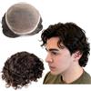 Mprosthesis Toupet per uomini parrucchieri morbidi in pizzo svizzero 10x8 da uomo Toupet da 10 mm ondulati per capelli umani sistema di sostituzione per uomini protesi per capelli da uomo (#2 marrone scuro)