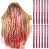 Lusofie 12 Pezzi Extension Capelli con Filo Altamente Glitterato Hair Tinsel per Ragazze Brillantini per Capelli Extension per Capelli Fata Rosa Fili per Capelli Brillantinati Arcobaleno da 19 Pollici