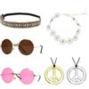 Sprinlot 6 pezzi Accessori Hippie Costume, Occhiali da Hippie con Fasce per Capelli, Hippie Peace Collana, Accessori Hippie Retro Anni 60 70 Carnevale