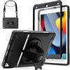 JETech Custodia per iPad 10,2 Pollici (9a/8a/7a Generazione, 2021/2020/2019) con Integrato Pellicola Prottetiva, Cover per Antiurto, Tracolla Supporto Rotante 360 Gradi (Nero)