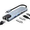 Avigers Hub USB C, 5 in 1 Adattatore Eethernet USB C, con HDMI 4K, Ethernet RJ45, PD 100W, USB 3.0, USB 2.0, Docking Station USB C Compatibile per iPhone 16 Pro Max/Plus, MacBook Pro/Air, iPad, Samsung