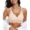 OEAK Reggiseno Senza Ferretto Push Up Reggiseno Senza Cuciture con Imbottitura Rimovibile Reggiseno con Spalline Regolabili Bralette Donna Comodo Morbido, Beige, XL