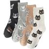 Lilbitty 4 pezzi calzini per gatti da donna, calzini in cotone neutro, per donna, casual, caldi, in cotone, comodi e traspiranti, multicolore, Taglia unica