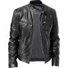 MANYMANY Giacca in Pelle Nera per Uomo Moda Uomo Giacca in Pelle Vintage Marrone PU Cappotto in Pelle con Cerniera Moto Slim