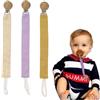 Moguri Set di 3 catenelle per ciuccio, in cotone, con clip in legno, per ragazzi e ragazze, Dummy Chain per bambini con anello massaggiagengive per ciuccio Mam (viola, beige, giallo)