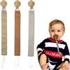 Moguri Set di 3 catenelle per ciuccio, in cotone, con clip in legno, per ragazzi e ragazze, Dummy Chain per bambini con anello massaggiagengive per ciuccio Mam (grigio, beige, marrone)