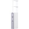 Easycomfort Mobiletto a Colonna Salvaspazio in Legno, Armadietto da Bagno con Ripiani e Armadietti, Bianco, 15x33x136.5cm