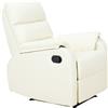 EasyComfort Poltrona Relax per Interni, Reclinabile Manualmente con Cuscino Imbottito, in Pelle PU e Acciaio, 75x82x99 cm, Crema