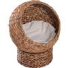 Easycomfort Cuccia Rialzata per Gatti in Vimini, con Cuscino in Cotone, Marrone e Bianco, 42 x 33 x 52cm