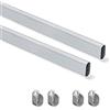 Emuca - Kit di asta appendiabiti ovale da armadio 750mm e supporti, Anodizzato opaco, Lotto di 2