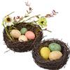 WideSmart Nido d'uovo di Pasqua,2 Set Nido di Uccelli Artificiali con Uova Arredo di Pasqua Nido Artificiale di Pasqua Nido di Rattan Naturale Nido d'uovo Decorativo per Arredo Interni Pasqua