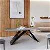 DEGHI Tavolo 160x90 cm con piano in ceramica effetto marmo grigio e gambe nere - Civitas