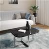 DEGHI Tavolino 80x60x40 h cm piano in vetro nero e gambe in metallo cromo - Doveli