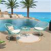 DEGHI Set relax con 2 poltrone e tavolino rotondo 51 cm in acciaio e corda verde acqua - Ikapia
