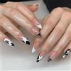 Moguri 24 pezzi French Tip unghie da spingere, medie dimensioni, mandorle, unghie finte Y2K, nude, copertura completa da applicare sulle unghie con colore nero