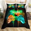 Loussiesd Set copripiumino da gioco per videogiochi per bambini, set di biancheria da letto, morbido, joystick e controller di gioco in lino, copriletto matrimoniale con 2 federe