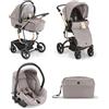 Cam Taski Sport - Passeggino Trio Leggero Modulare da 0-4 Anni 0-22 Kg, Carrozzina reclinabile 3 Posizioni e Seggiolino Auto i-Size colore Beige Telaio Oro