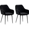 HOMCOM Set 2 Sedie per Sala da Pranzo Moderne con Braccioli, Seduta Imbottita e Gambe in Acciaio, 54x57x80cm, Nero