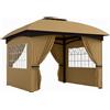 Outsunny Gazebo da Giardino 3.4x3.4m con Pareti in PU Anti-Strappo e Anti-Raggi UV, Tetto a 2 Livelli, Beige|Aosom
