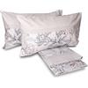 hermet Laura Biagiotti, Set Lenzuola Matrimoniali Cotone, Completo Letto, 100% Cotone, Lenzuolo Sopra, Lenzuolo Con Angoli, Coppia Federe, Fantasia Floreale Izar Tortora