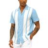 CTU Camicia da bowling vintage da uomo, in cotone e lino, a maniche corte, con bottoni, top estivo, Azzurro, M