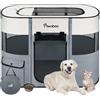 Pawaboo Gabbie per Animali Pieghevole, Recinto per Animali Domestici in Telo Oxford Impermeabile con Rete, Tenda da Gioco per Gatti Cani Cuccioli Portatile per Interno o Esterno, L, Grigio