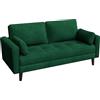 Yaheetech Divano a 2 Posti Divanetto Moderno con Cuscini Tasche Laterali Divano da Salotto Sofa per Soggiorno Camera da Letto Appartamento Verde Velluto