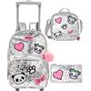 HTgroce Zaino Trolley Scuola Elementare 16inch Bambina Asilo, 42X29X20cm Kit da Viaggio Scolastico 3 in 1 Regali per Ragazzi