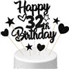 Conruich Decorazione per Torta di Compleanno 32 anni Uomo Donna, Cake Topper Happy 32th Birthday Nero, Torta Torta Stella Cuore Nero per Decorazione Festa 32 anni Compleanno Donna Uomo