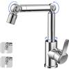 QHENS Miscelatore Lavabo Bagno, Prolunga Rubinetto Bagno, Rubinetto lavabo alto Girevole 360° con 2 Modalità ＆ Braccio Regolabile, Antigoccia ＆Anticalcare, Aeratore Rimovibile, Cromato
