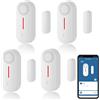 Zecamin Sensore di porta intelligente WiFi, sensore di finestra senza fili, mini sensore di contatto per la sicurezza domestica, notifica push, volume regolabile,timer,Compatibile Alexa. 4 Pack