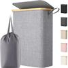 Lifewit Cesto Portabiancheria Salvaspazio, Cesta Biancheria Sporca con Coperchio, Porta Biancheria Sporca Slim per Bagno, Laundry Basket per Camera da Letto, Bagno, Lavanderia, 50 L, Grigio