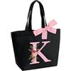 hamatata Borsa Tote Bag con Iniziale, Borsa Shopper con Papillon, Borsa Donna Personalizzata con Nome, Regali per Donna, Amica, Sposa Damigella D'onore, Mamma, Compleanno, Nozze, Natale, San Valentino(K)