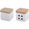 KOOK TIME Set accessori da cucina - include barattolo porta sale e barattolo porta aglio - barattolo sale e aglio con coperchio in bambù - Ceramica bianca lucida e bambù - Bianco