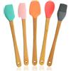 EOUIAV Set di 5 Mini Utensili spatole in Silicone da Cucina per cuocere e miscelare, Mini Utensili da Cucina in bambù e Silicone,Spatole Pasticceria Silicone per Cucina e Impasti