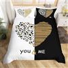 Homemissing Double You and Me, copripiumino a forma di cuore, oro e nero, per coppie romantiche, per San Valentino, biancheria da letto per la famiglia, bianco