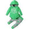 KONFEN Completo Neonata 2 Pezzi, My First St. Patrick's Day Quadrifoglio Neonato Vestiti Maniche Lunga Pagliaccetto con Cappuccio + Pantaloni per Bambina Unisex 2 Pz Set per 0-3 Mesi, Verde