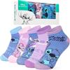 Disney Calzini Corti Bambina, Morbido e Traspirante Calze Ragazza - Pacco da 5 (Rosa/Blu Stitch, 30-35 EU)