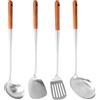 Dropfree Manico Lungo in Acciaio Wok Spatola Fessura Turner Cucchiaio Mestolo Utensili di Cottura Set