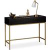 relaxdays, nero Consolle, Tavolino con 2 cassetti, Struttura in Metallo, Superficie Ampia, HxLxP, 5x110x40 cm, oro, Truciolato, 80,5 x 110 x 40 cm