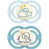 MAM Perfect Night Confezione Doppia Succhietto 16+ Mesi (Set da 2), Ciuccio MAM 16 36 mesi silicone che si illumina al buio, Kit da 2 accessori neonato per lo sviluppo orale con porta ciuccio, Azzurro
