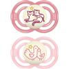 MAM Perfect Night Confezione Doppia Succhietto 16+ Mesi (Set da 2), Ciuccio MAM 16 36 mesi silicone che si illumina al buio, Kit da 2 accessori neonato per lo sviluppo orale con porta ciuccio, Rosa
