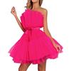 Generic Abito da donna in tulle, corto, gonfio, senza spalline, in rete, per feste di compleanno, per cocktail party, Poofy Gown, rosa intenso, S