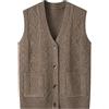 Generic Maglione da donna in maglia tinta unita con scollo a V button down cardigan senza maniche leggero aperto davanti a trecce gilet da uomo grande e alto maglione gilet, Caff, 4XL