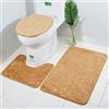 Aisaving Set di 3 tappetini da bagno in memory foam super morbidi e antiscivolo, ad asciugatura rapida, tappetino a forma di U e copri sedile per WC (guscio dorato)