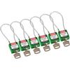 Brady Lucchetto con Cavo Compatto Confezione da 6 - Lucchetto di Sicurezza Lockout Tagout - Chiavi Uguali - 32mm x 35mm x 16mm - Lunghezza del Cavo 200mm, Verde