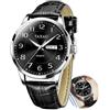 Taxau Classico orologio da uomo in pelle Big Dial di lusso al quarzo impermeabile, nero-a, Orologio da uomo business