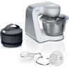 Bosch Robot da cucina serie 4 MUM58200, gancio per impastare, frusta e frusta in acciaio inox, tasca per accessori, ciotola in acciaio inox, sistema di miscelazione 3D, bianco/argento