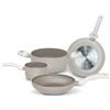 Pensofal, Set 4 pezzi, Serie White Diamond®, Alluminio con Rivestimento Antiaderente a 6 Strati, Diametro padella 20 + 24 cm + casseruola 16 + 20 cm, Maniglie soft touch, Adatta All'induzione, Bianco