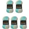 Wollbiene Moonlight Glitter Batik Simli, 5 gomitoli di lana da 100 g, 500 g, per lavorare a maglia e all'uncinetto, 20% lana metallica, turca sfumata di colore (4050 turchese, grigio beige)
